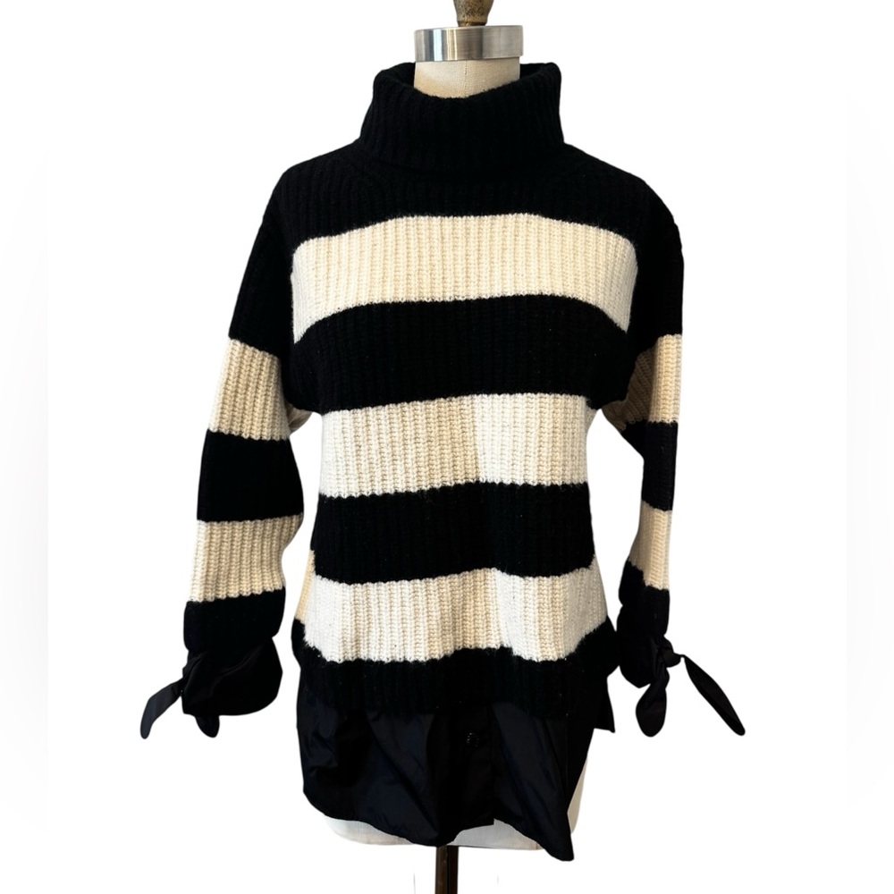 Moncler Vintage, Black And Cream Striped Turtleneck Sweater